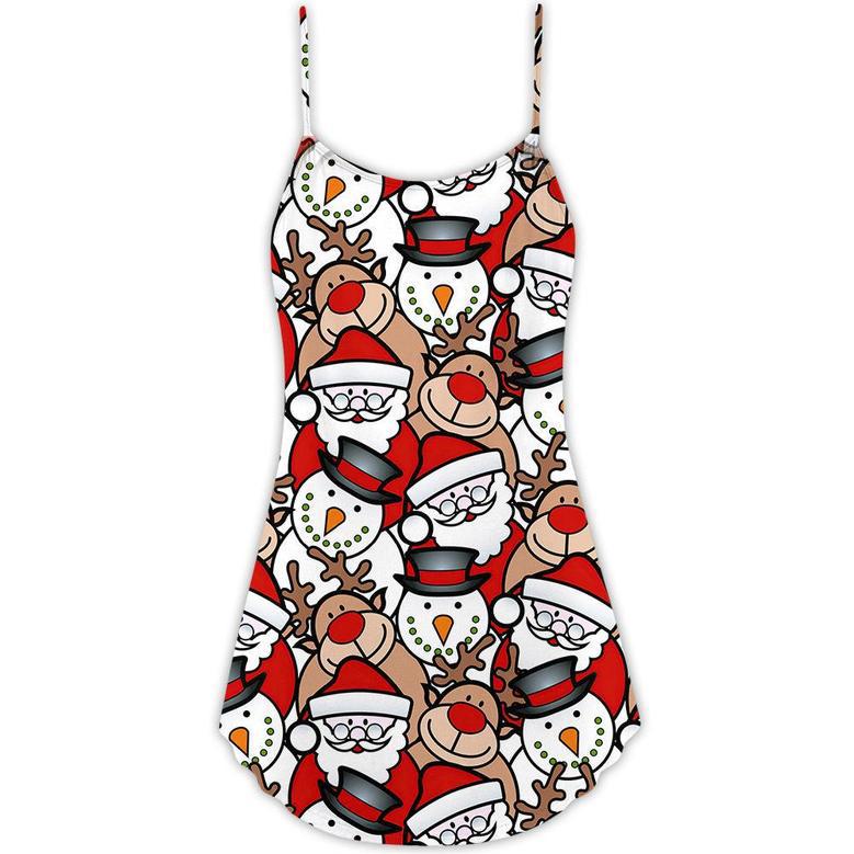 Christmas Cutie Santa And Reindeer Funny Style - V-Neck Sleeveless Cami Dress