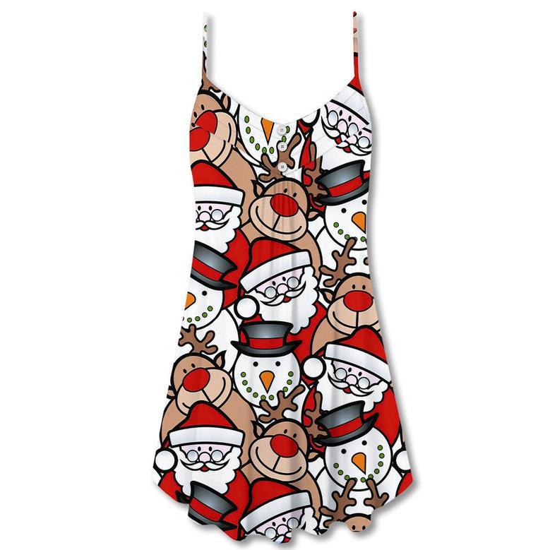 Christmas Cutie Santa And Reindeer Funny Style - V-Neck Sleeveless Cami Dress