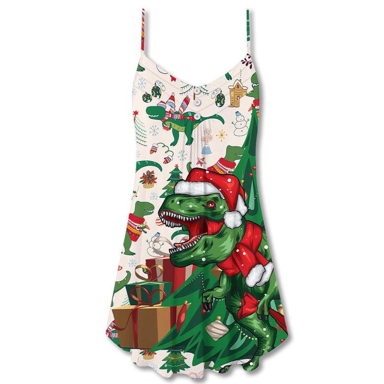 Christmas Dinosaurs Xmas Tree T-Rex Merry Rexmas - V-Neck Sleeveless Cami Dress