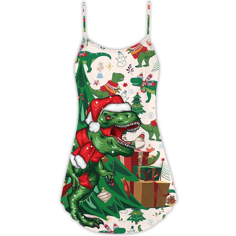 Christmas Dinosaurs Xmas Tree T-Rex Merry Rexmas - V-Neck Sleeveless Cami Dress