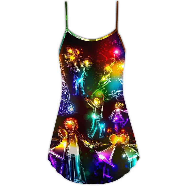 Christmas Family Happy Love Tree Neon Light Style - V-Neck Sleeveless Cami Dress