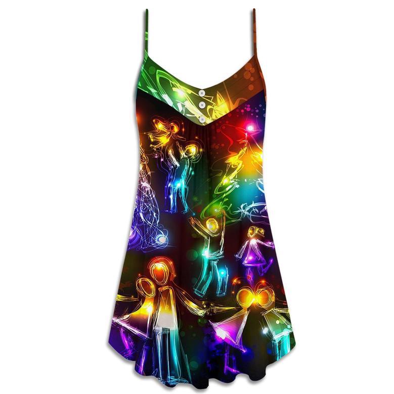 Christmas Family Happy Love Tree Neon Light Style - V-Neck Sleeveless Cami Dress