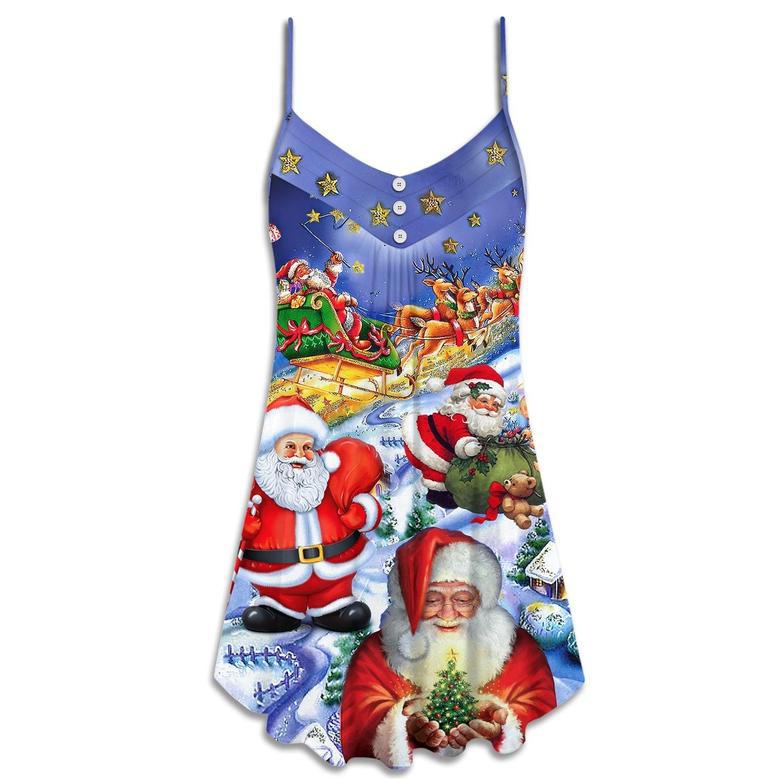 Christmas Funny Santa Claus Happy Xmas Is Coming Art Style Class - V-Neck Sleeveless Cami Dress