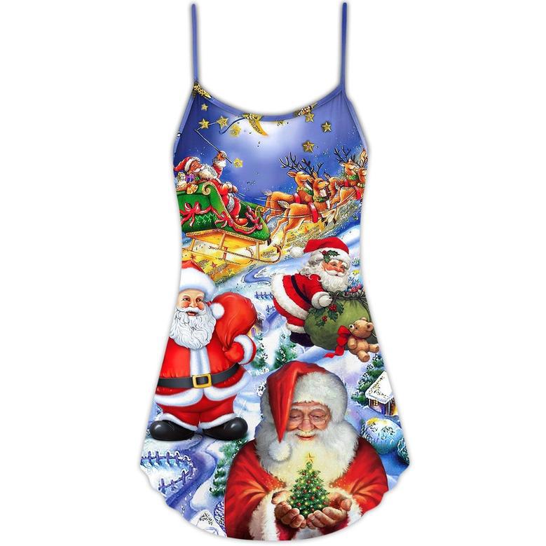 Christmas Funny Santa Claus Happy Xmas Is Coming Art Style Class - V-Neck Sleeveless Cami Dress