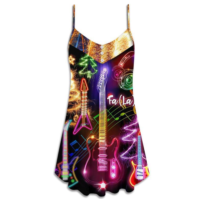 Christmas Guitar Tree Happy Glow Light Style - V-Neck Sleeveless Cami Dress