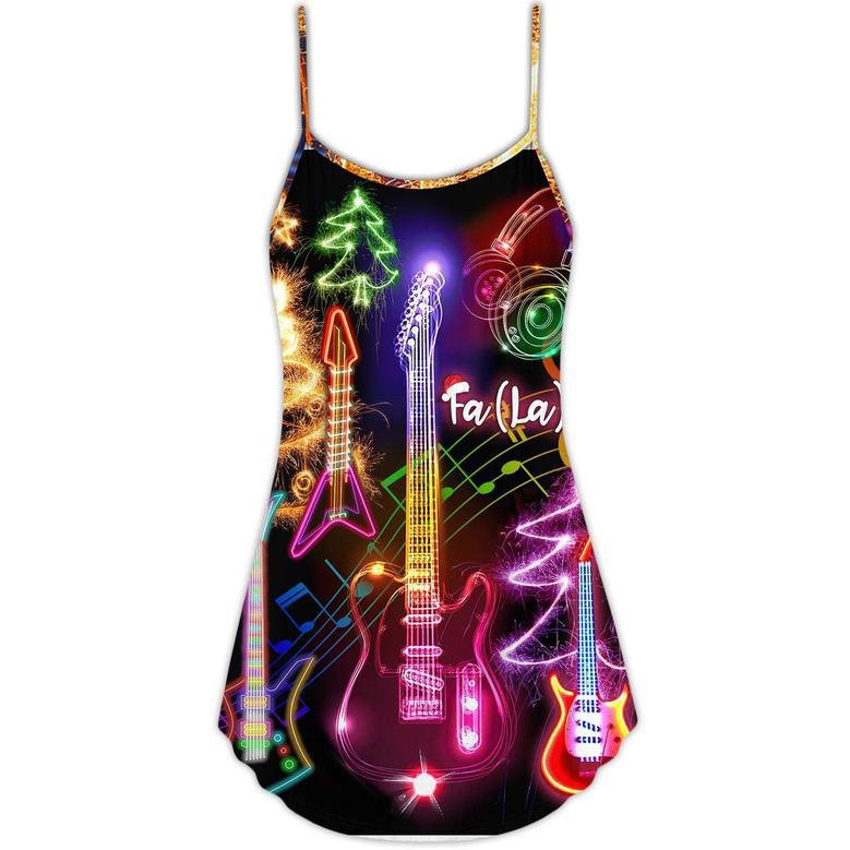 Christmas Guitar Tree Happy Glow Light Style - V-Neck Sleeveless Cami Dress