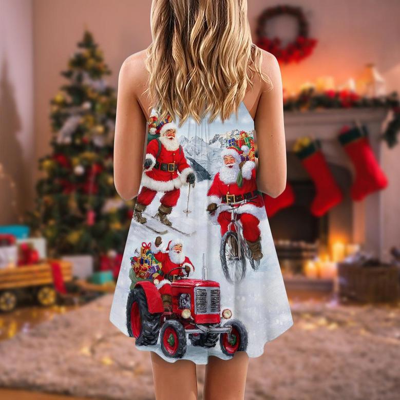 Christmas Having Fun With Santa Claus Gift For Xmas - V-Neck Sleeveless Cami Dress