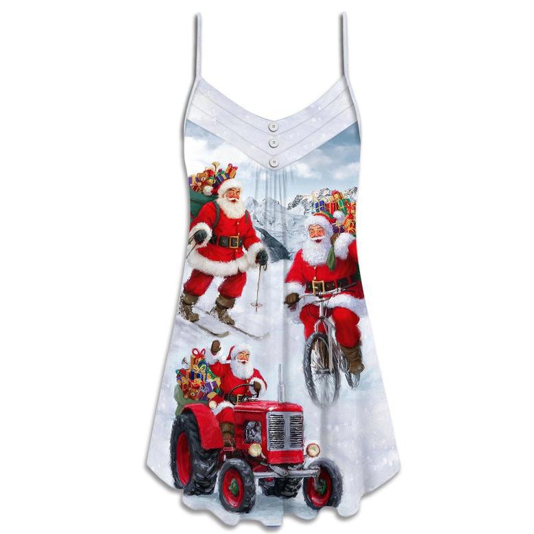 Christmas Having Fun With Santa Claus Gift For Xmas - V-Neck Sleeveless Cami Dress