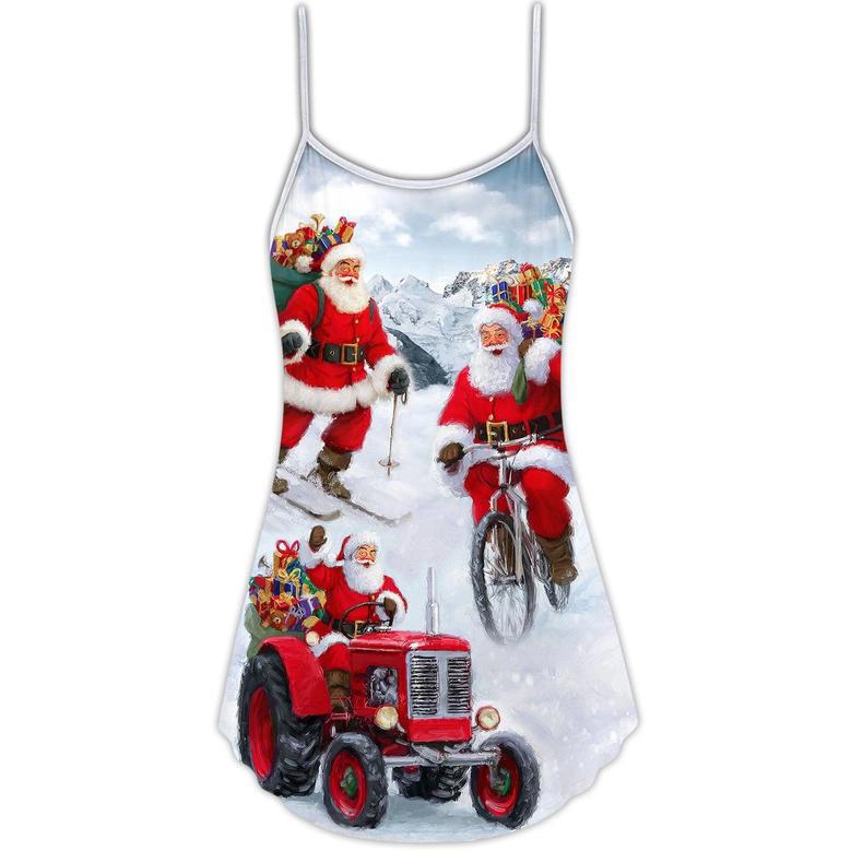 Christmas Having Fun With Santa Claus Gift For Xmas - V-Neck Sleeveless Cami Dress