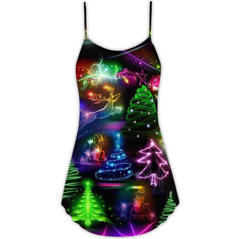 Christmas Neon Art Christmas Tree And Snowman Style - V-Neck Sleeveless Cami Dress