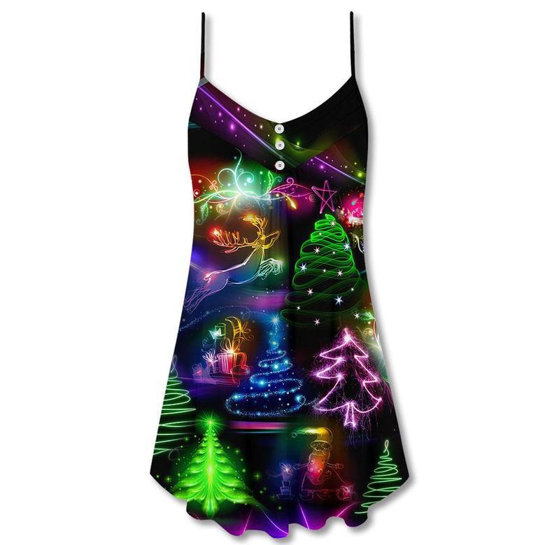 Christmas Neon Art Christmas Tree And Snowman Style - V-Neck Sleeveless Cami Dress