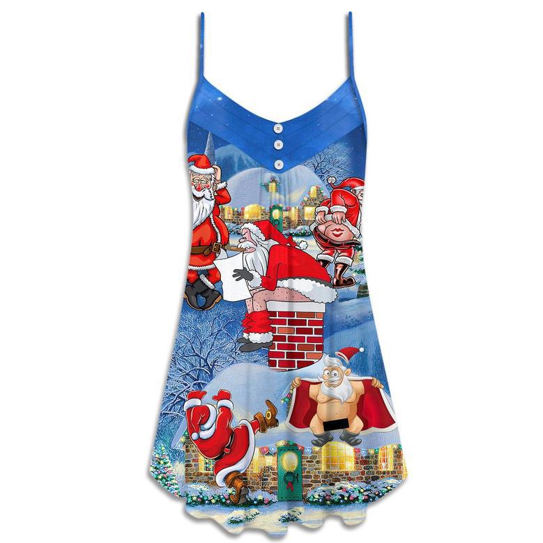 Christmas Rebellious Santa Claus Drunk Beer Troll Xmas Funny - V-Neck Sleeveless Cami Dress