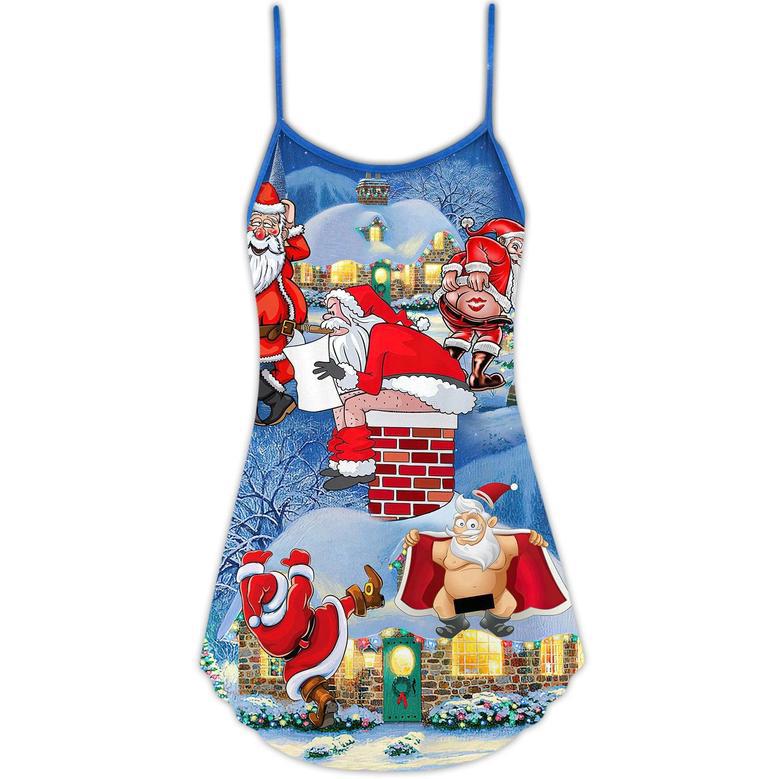 Christmas Rebellious Santa Claus Drunk Beer Troll Xmas Funny - V-Neck Sleeveless Cami Dress