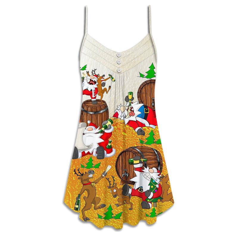 Christmas Santa Claus Drunk Beer Funny Happy Xmas - V-Neck Sleeveless Cami Dress