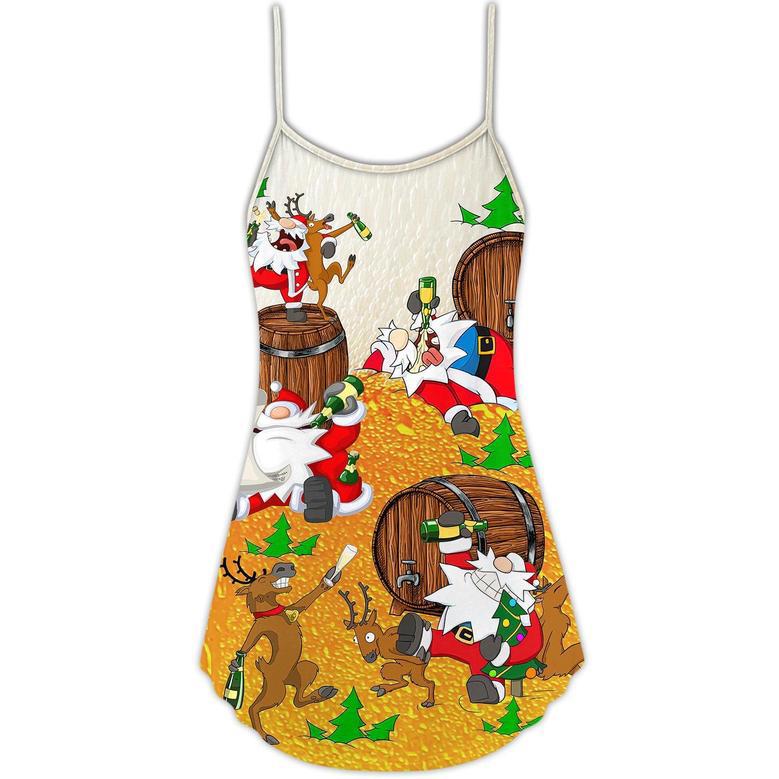 Christmas Santa Claus Drunk Beer Funny Happy Xmas - V-Neck Sleeveless Cami Dress