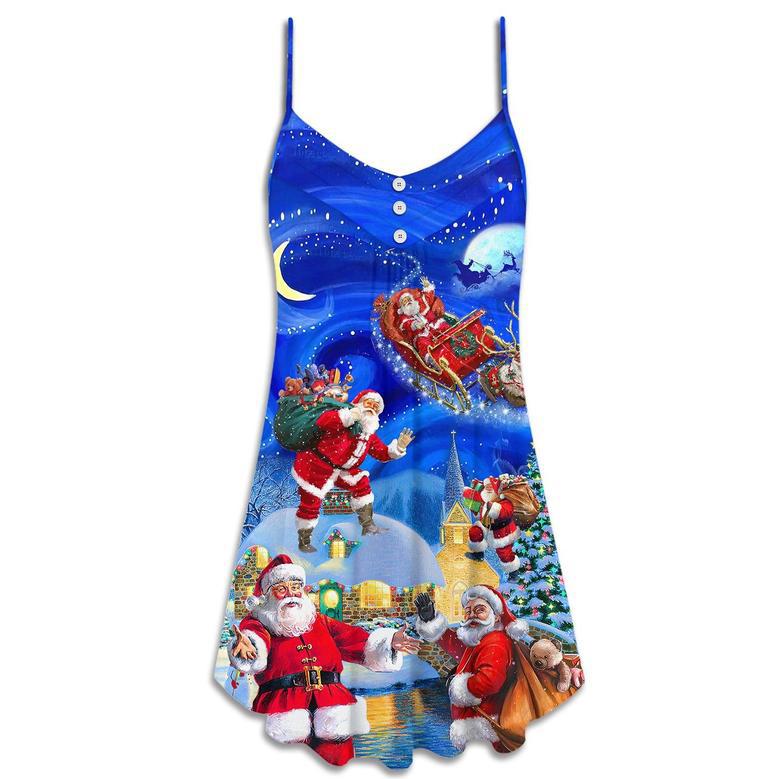 Christmas Santa Claus In The Town Magic Night Art Style - V-Neck Sleeveless Cami Dress