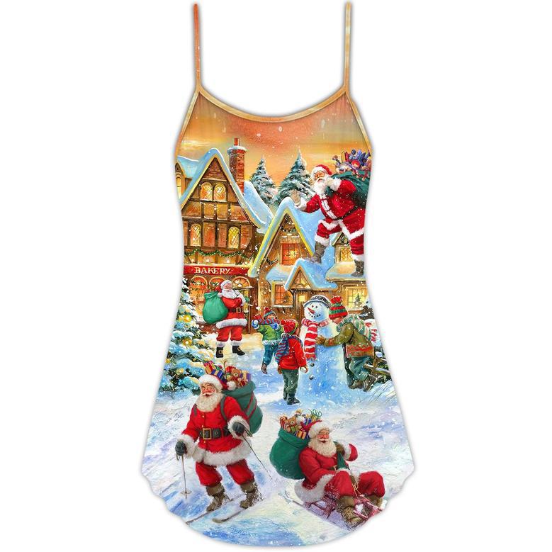 Christmas Santa Claus In The Town Xmas Is Coming - V-Neck Sleeveless Cami Dress