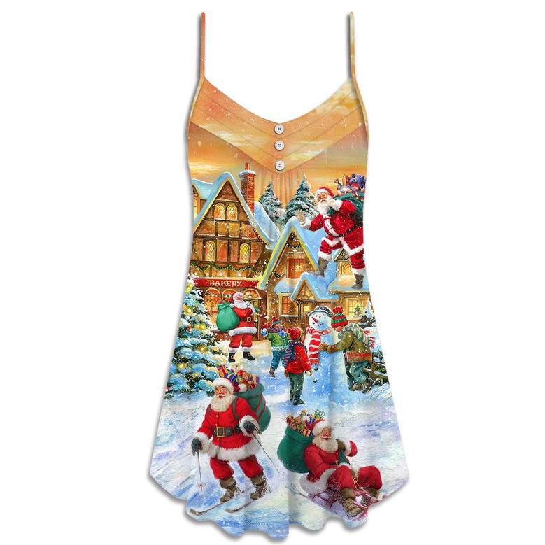 Christmas Santa Claus In The Town Xmas Is Coming - V-Neck Sleeveless Cami Dress