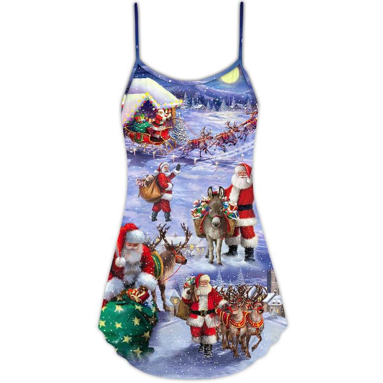 Christmas Santa Claus Story Night Gift For Xmas Painting Style - V-Neck Sleeveless Cami Dress