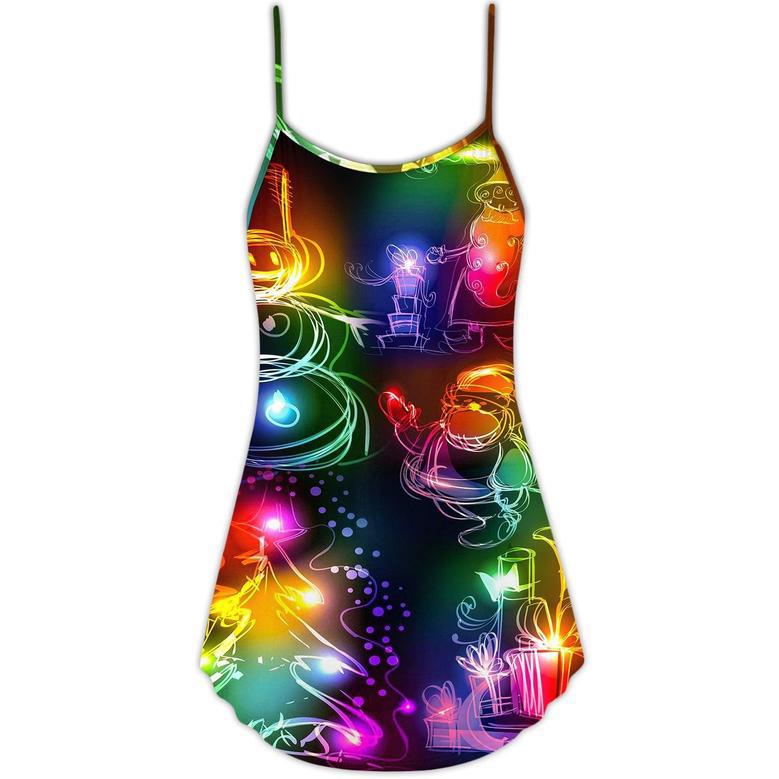 Christmas Santa Claus Tree Snowman Neon Light Style - V-Neck Sleeveless Cami Dress