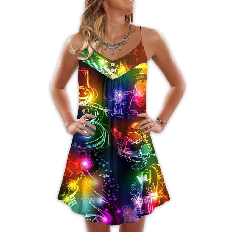 Christmas Santa Claus Tree Snowman Neon Light Style - V-Neck Sleeveless Cami Dress