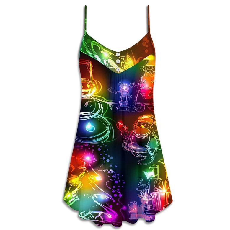 Christmas Santa Claus Tree Snowman Neon Light Style - V-Neck Sleeveless Cami Dress