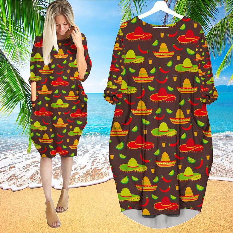 Cinco De Mayo Mexican Sombrero Hats Long Sleeve Midi Dress