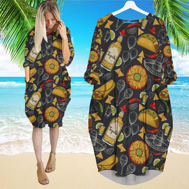 Colorful Amazing Mexican Food Long Sleeve Midi Dress