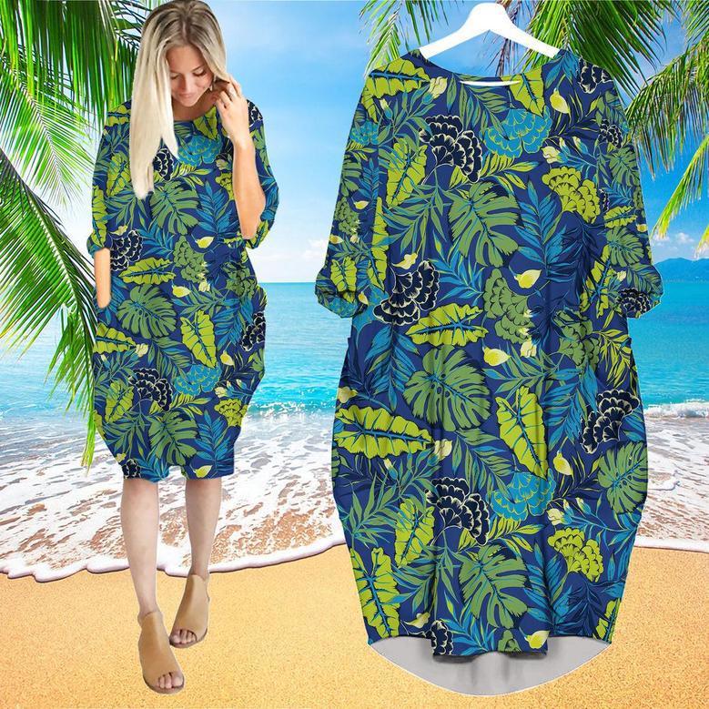 Colorful Summer Vibes Tropic Pattern Long Sleeve Midi Dress