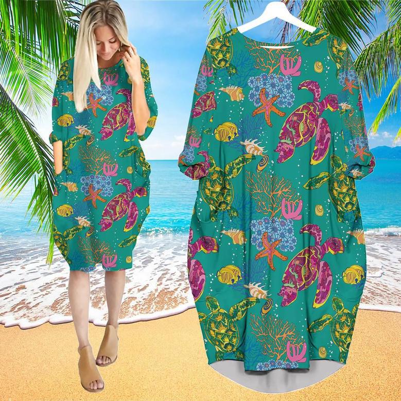 Colorful Turtles Long Sleeve Midi Dress