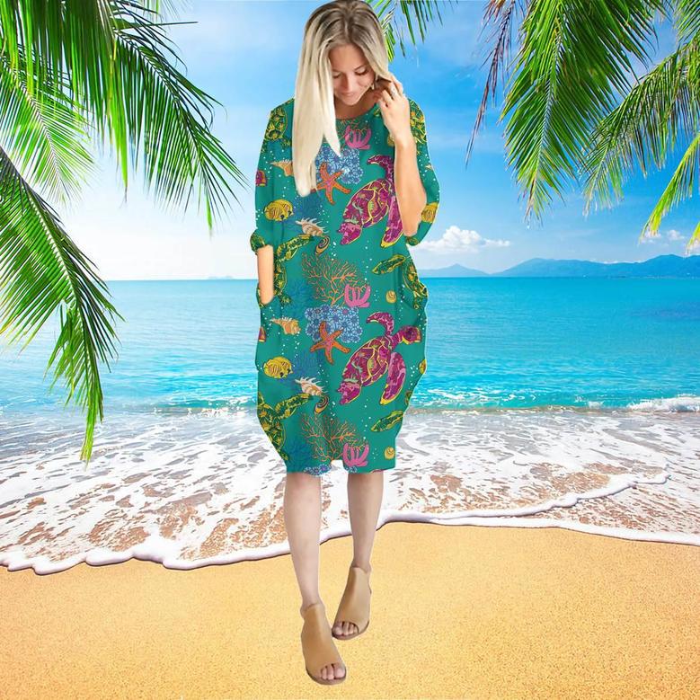 Colorful Turtles Long Sleeve Midi Dress