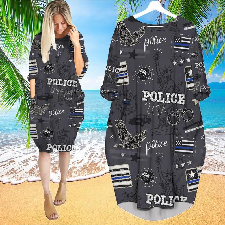 Cool USA Police Flag Long Sleeve Midi Dress