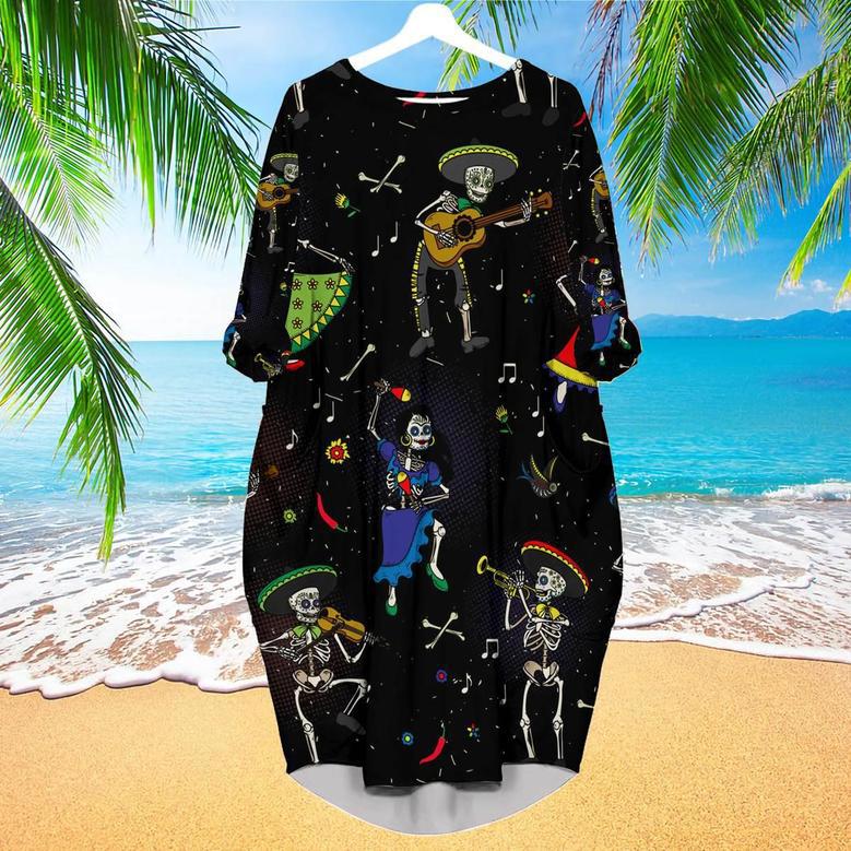 Day Dead Dia De Mexico Long Sleeve Midi Dress