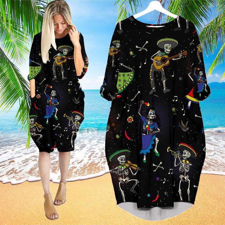 Day Dead Dia De Mexico Long Sleeve Midi Dress