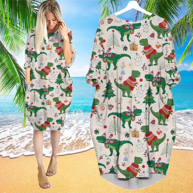 Dinosaur Rex Christmas In July Long Sleeve Midi Dress