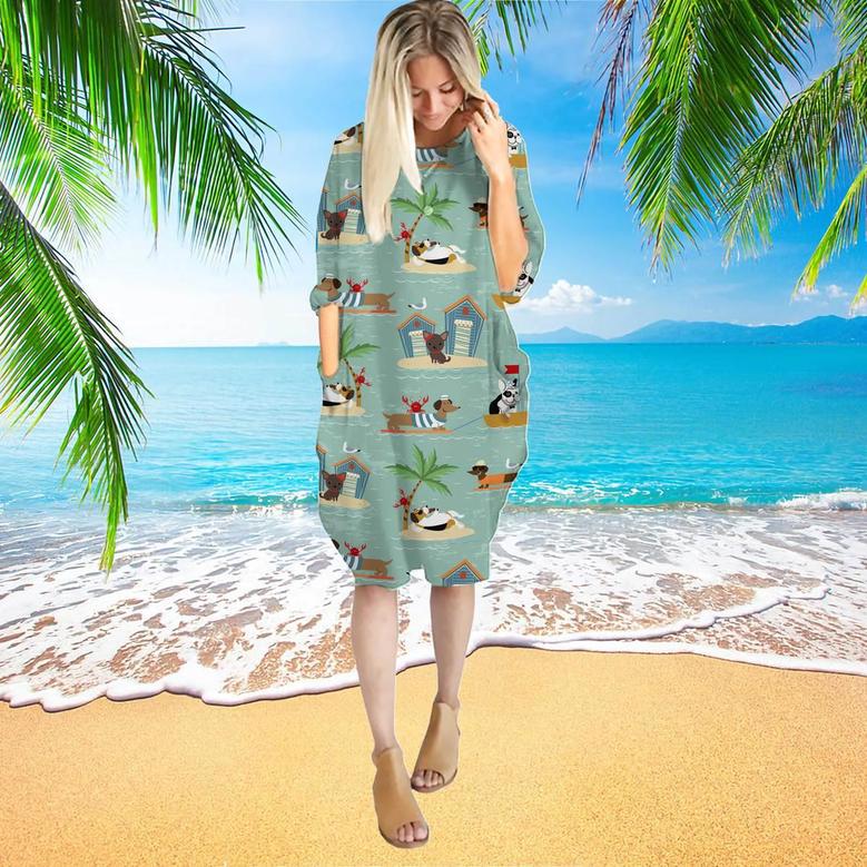 Dogs On Vacations Long Sleeve Midi Dress