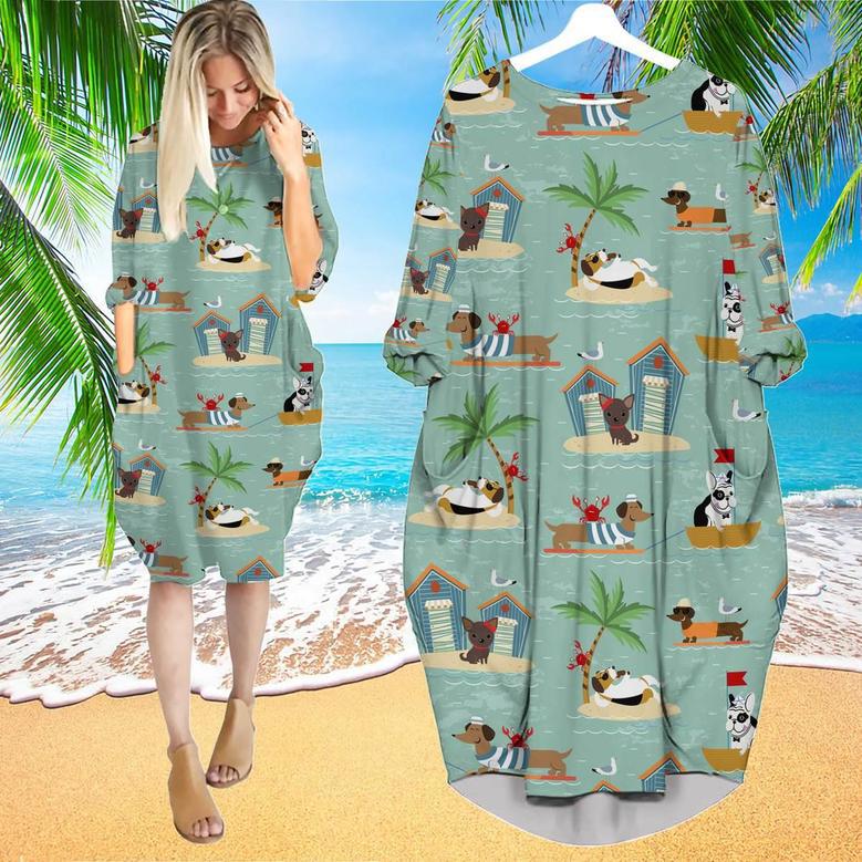 Dogs On Vacations Long Sleeve Midi Dress