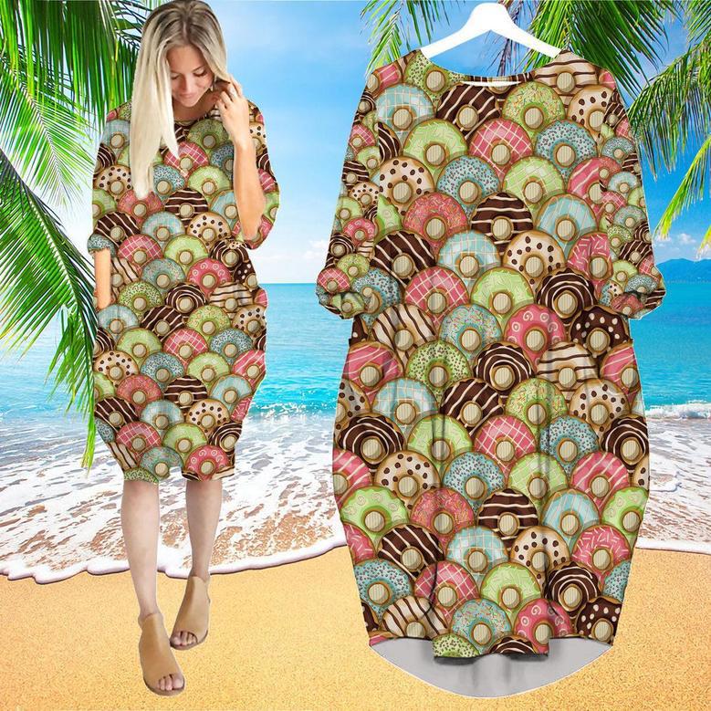 Donuts Pattern Long Sleeve Midi Dress