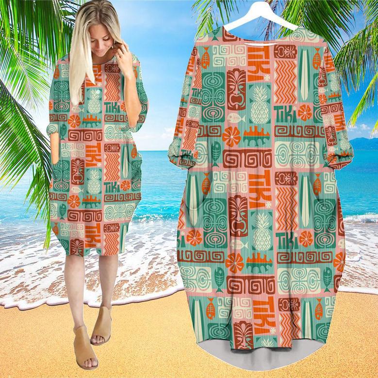 Exotic Tiki Pattern Long Sleeve Midi Dress