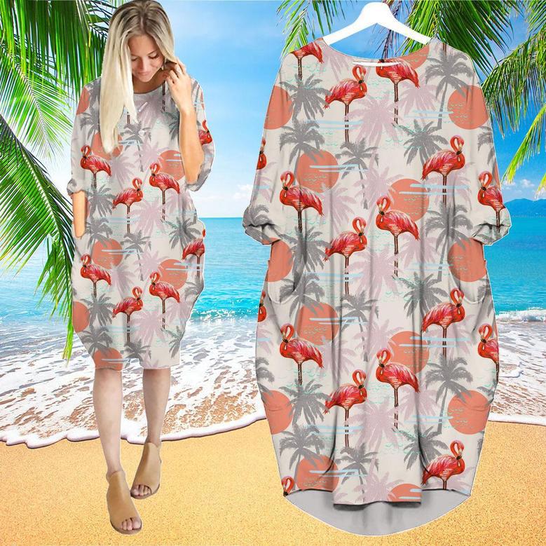 Flamingo Floral Summer Long Sleeve Midi Dress