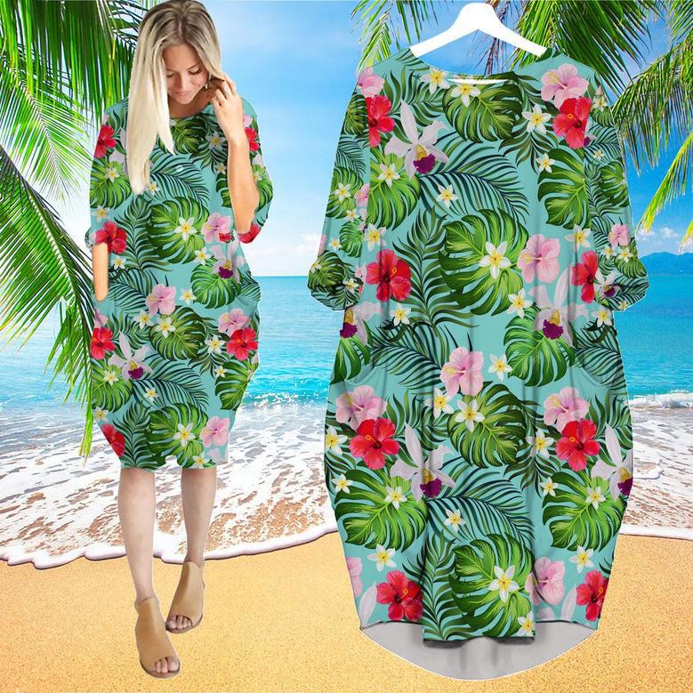 Floral Tropical Long Sleeve Midi Dress