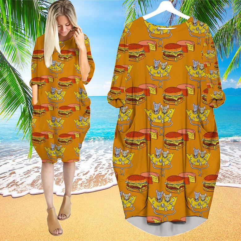 Food Is Good Mood Delicious Hamburger Long Sleeve Midi Dress