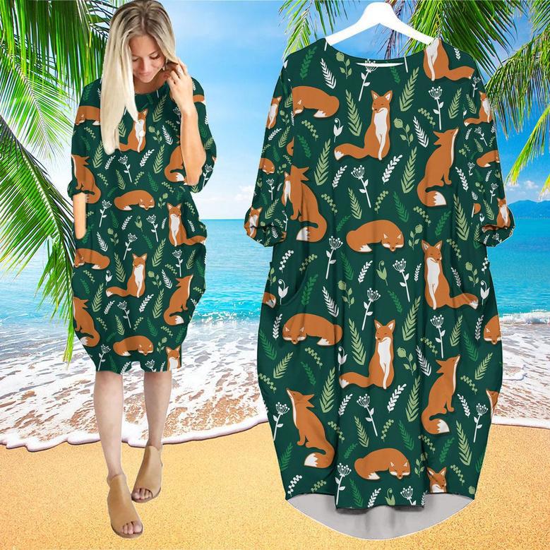 Foxes And Flowers Tropical Long Sleeve Midi Dress