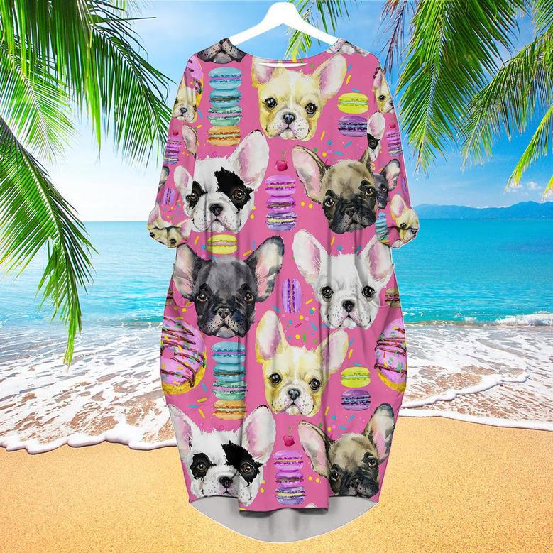 French Bulldog Sweet Dessert Pattern Long Sleeve Midi Dress