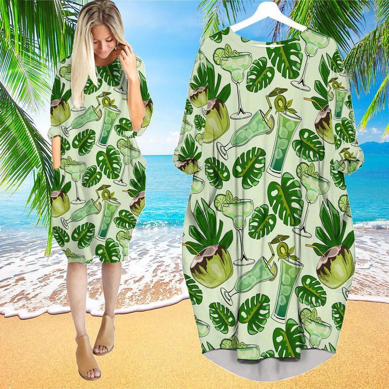 Fresh Cocktails Tropical Long Sleeve Midi Dress