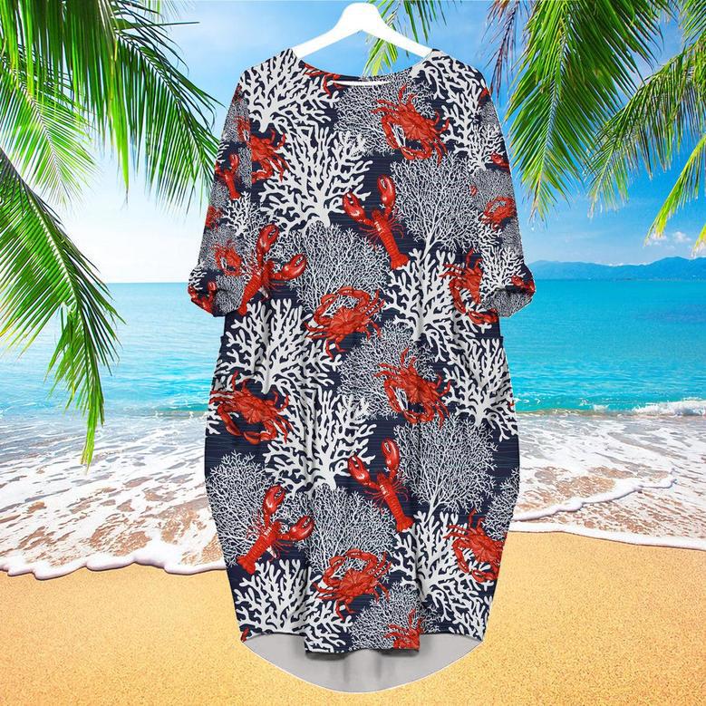 Funny Crabs And Lobsters Summer Long Sleeve Midi Dress