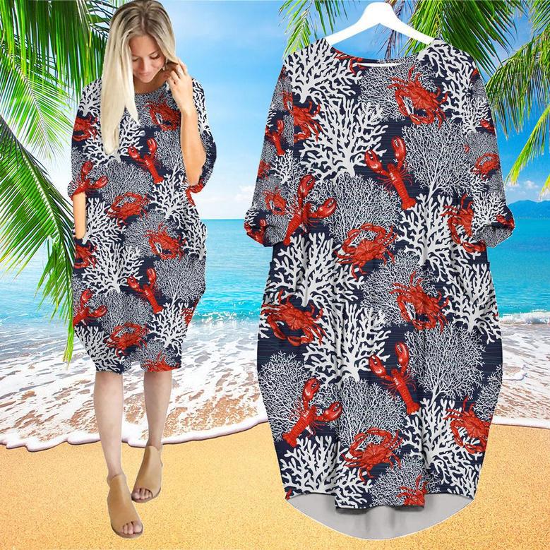 Funny Crabs And Lobsters Summer Long Sleeve Midi Dress