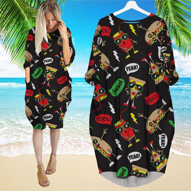 Funny Hot Dog Slice Pizza Long Sleeve Midi Dress