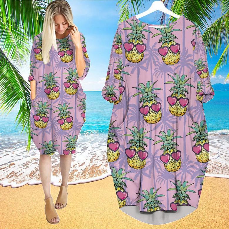 Funny Pineapple Tropical Long Sleeve Midi Dress