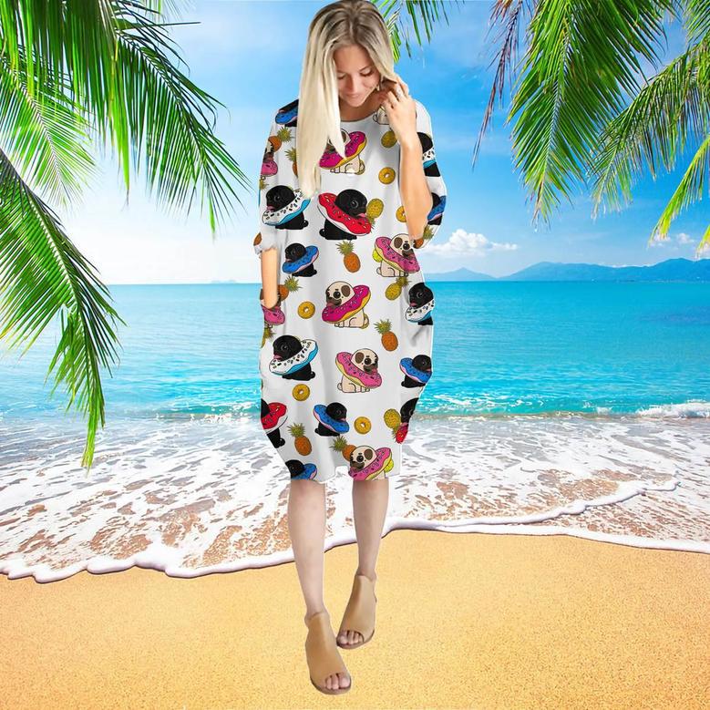 Funny Pug Pineapple Connection Long Sleeve Midi Dress